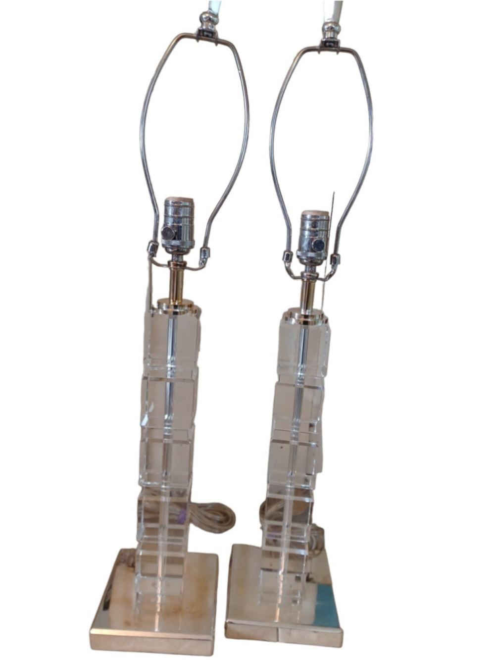 Vintage Lucite Tower Lamps X 2 1970s